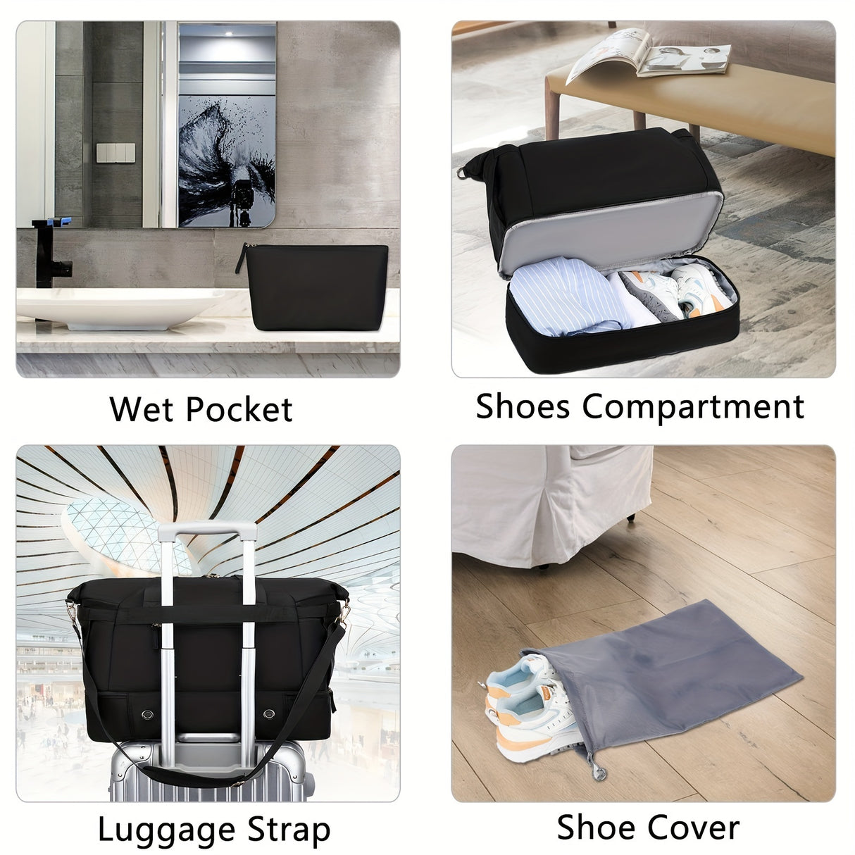 Women's Nylon Duffel – Multi-Compartment Weekender with Matching Essentials Pouch