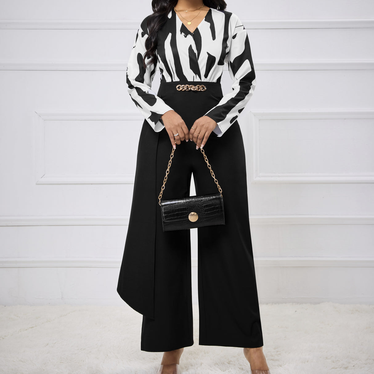 V-Neck Cinched Waist Jumpsuit