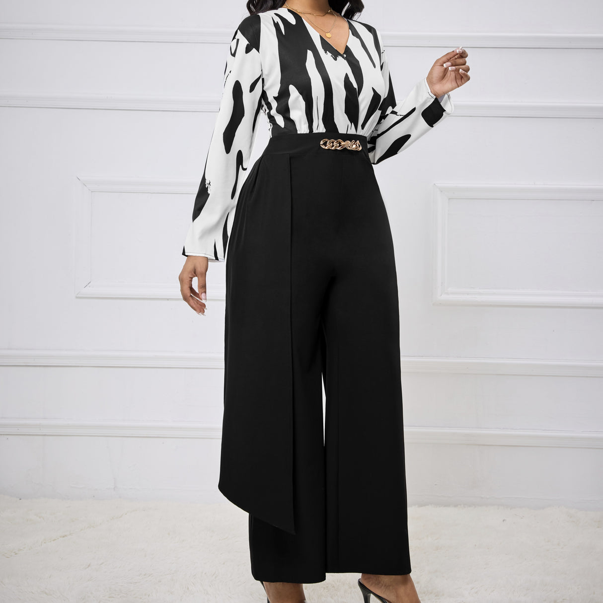 V-Neck Cinched Waist Jumpsuit