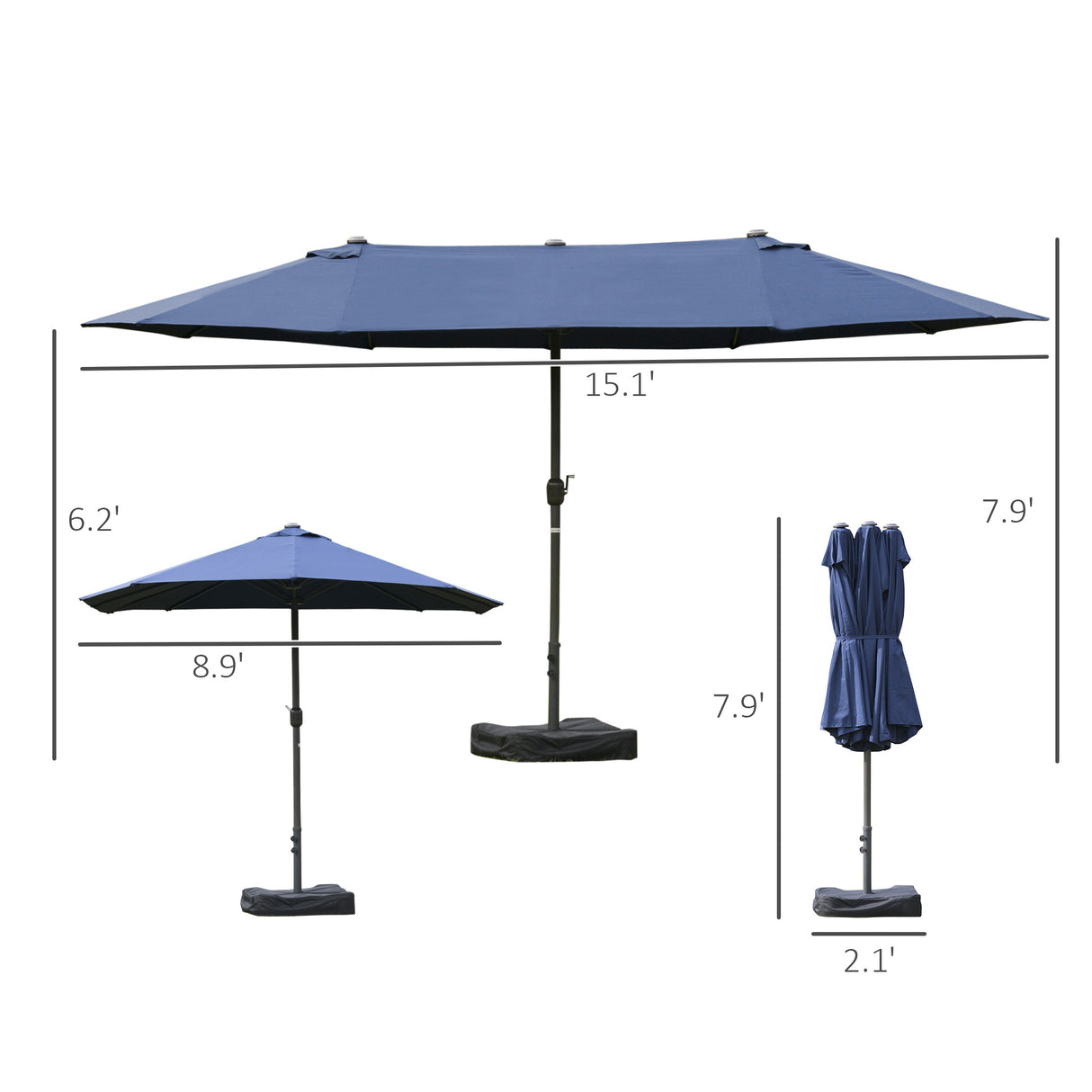 SolaceSpan Duo Umbrella – 15ft Steel Canopy in Deep Blue