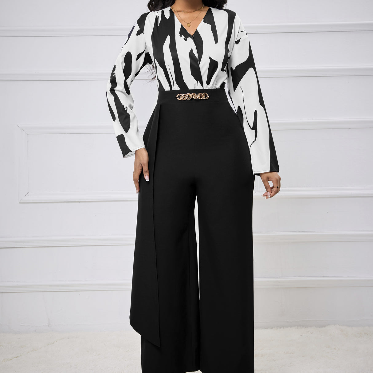 V-Neck Cinched Waist Jumpsuit