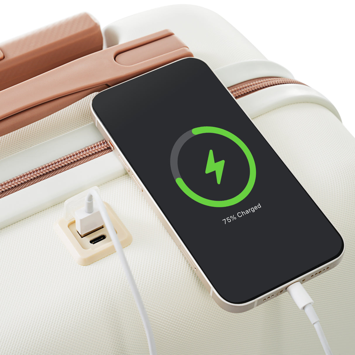 4-Piece Expandable Travel Set – ABS Hardshell Luggage with USB Port, Spinner Wheels & Travel Bag (Beige)