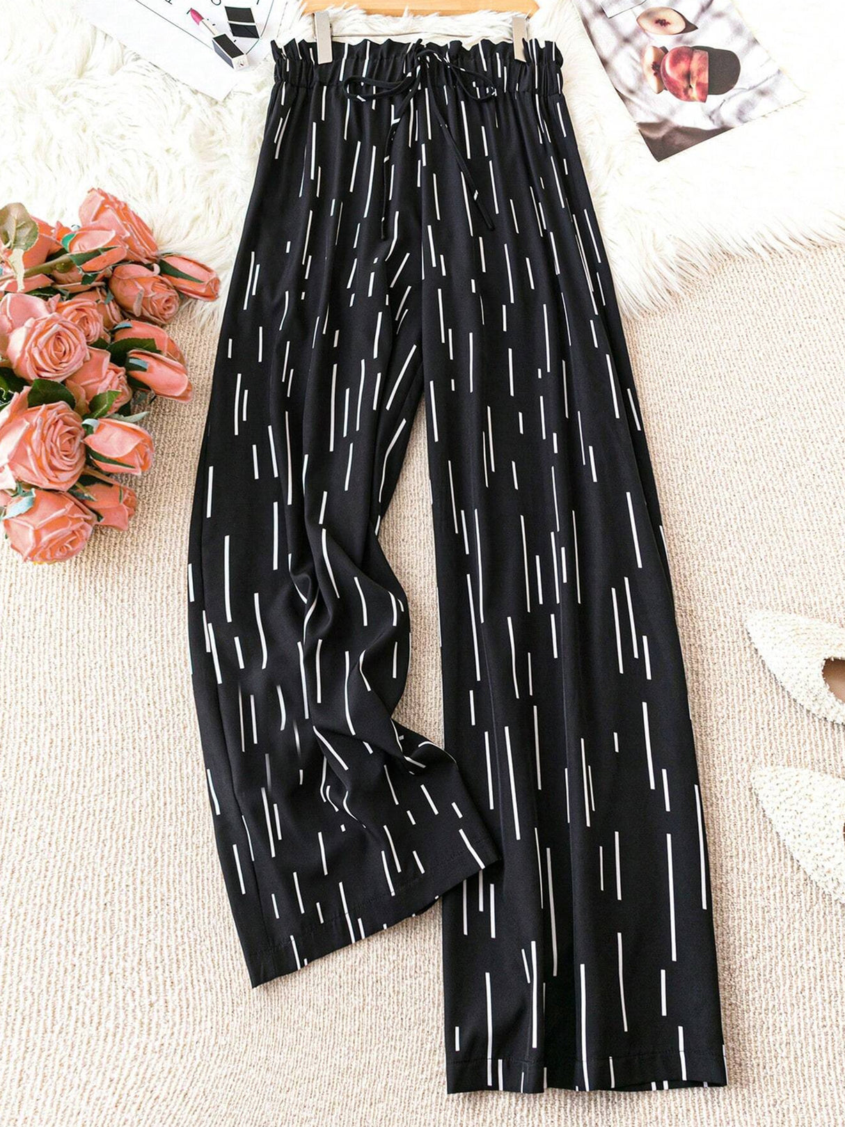 Atelier Linear Print Palazzo Pants