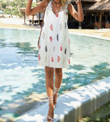 Ladies' V-neck Feather Printed Fashion Skirt