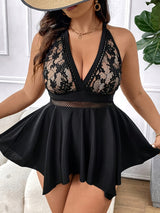 Elegant V-Neck Swimsuit – Glossy Knit Two-Piece with Removable Padding (P418-01)