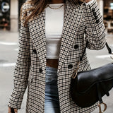 Ladies' Lapel Double Breasted Checkered Suit Jacket