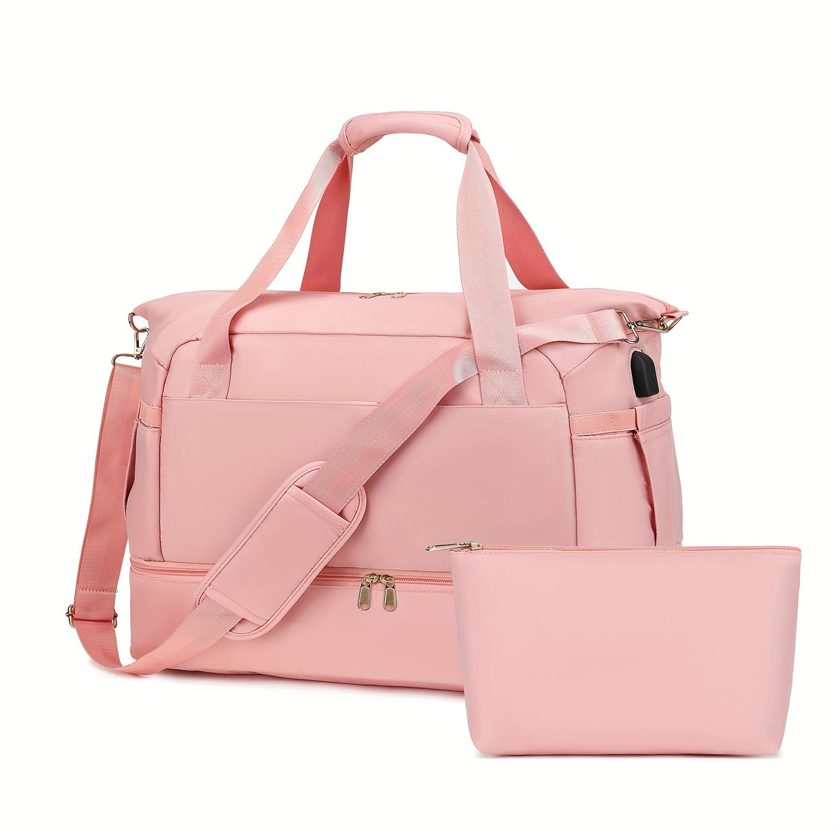 Women's Nylon Duffel – Multi-Compartment Weekender with Matching Essentials Pouch