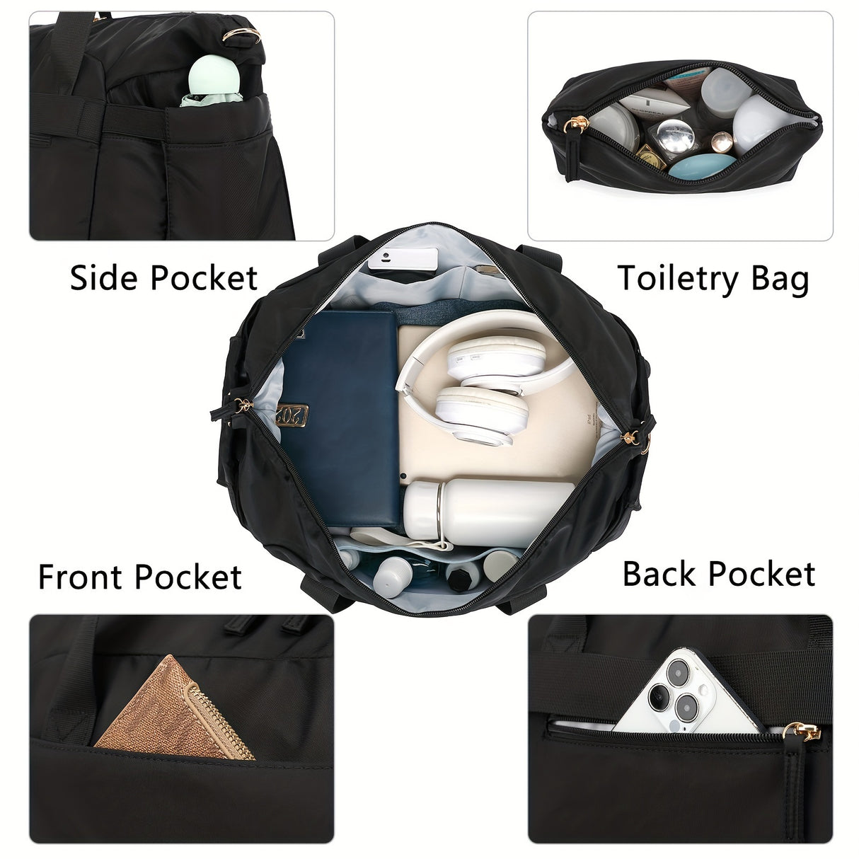 Women's Nylon Duffel – Multi-Compartment Weekender with Matching Essentials Pouch