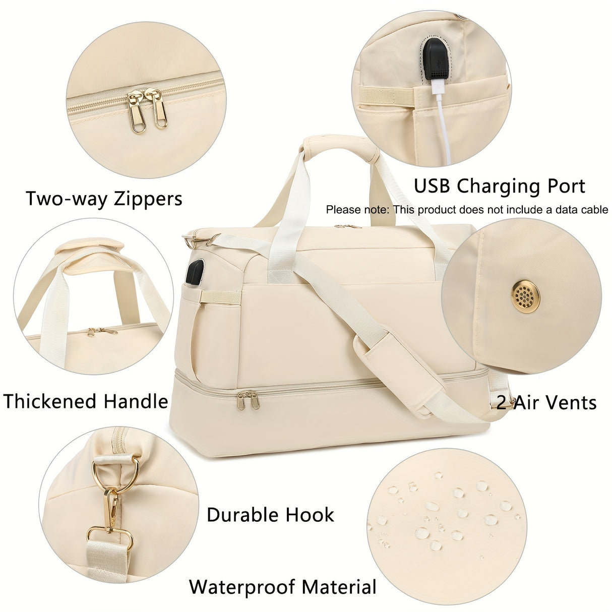 Women's Nylon Duffel – Multi-Compartment Weekender with Matching Essentials Pouch