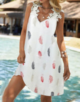 Ladies' V-neck Feather Printed Fashion Skirt