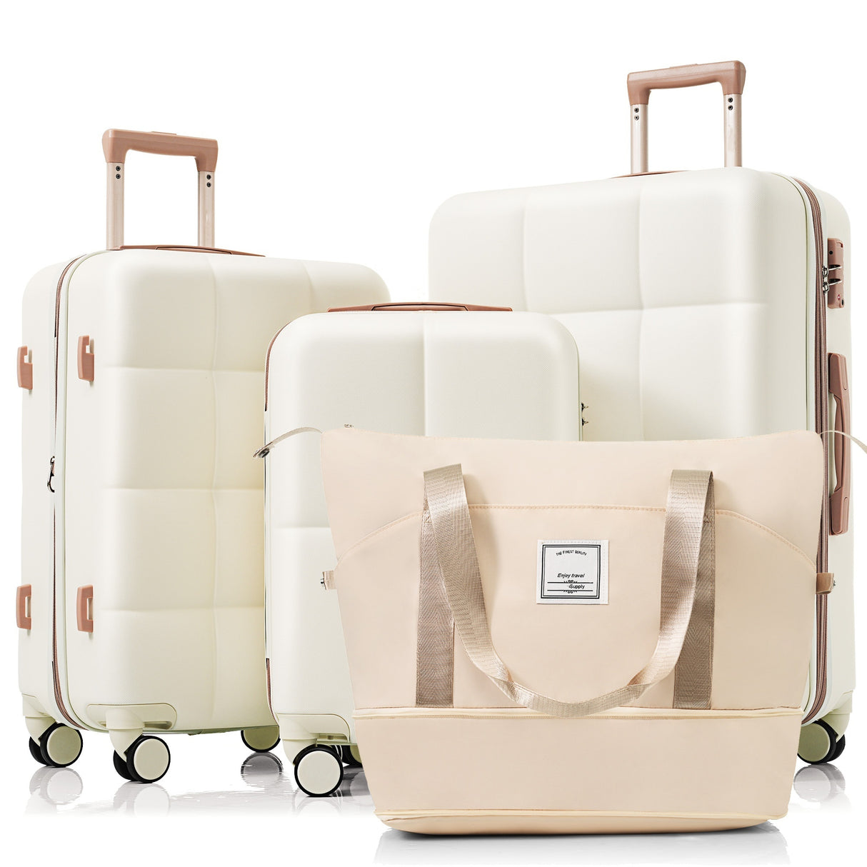 4-Piece Expandable Travel Set – ABS Hardshell Luggage with USB Port, Spinner Wheels & Travel Bag (Beige)