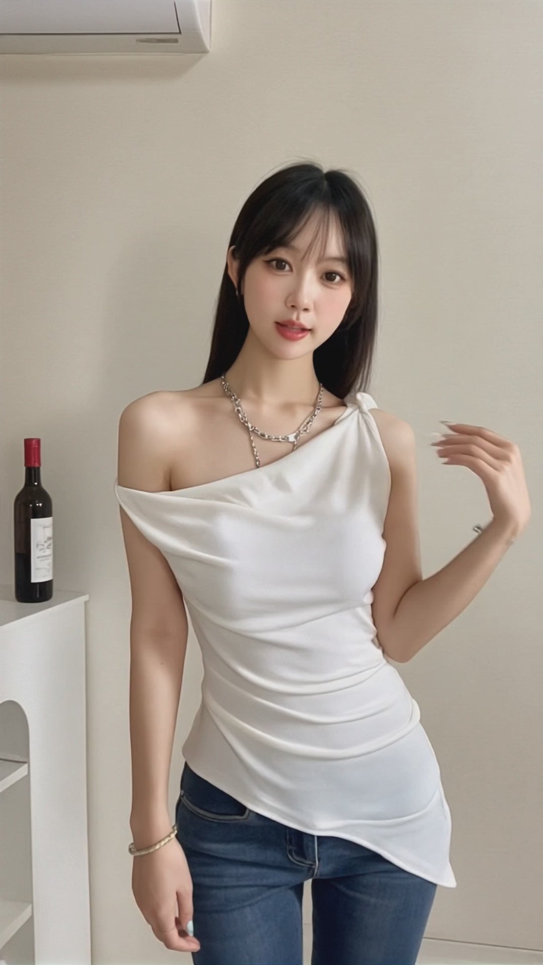 Women's Multi-wear Collarbone Thin Shoulder T-shirt Summer
